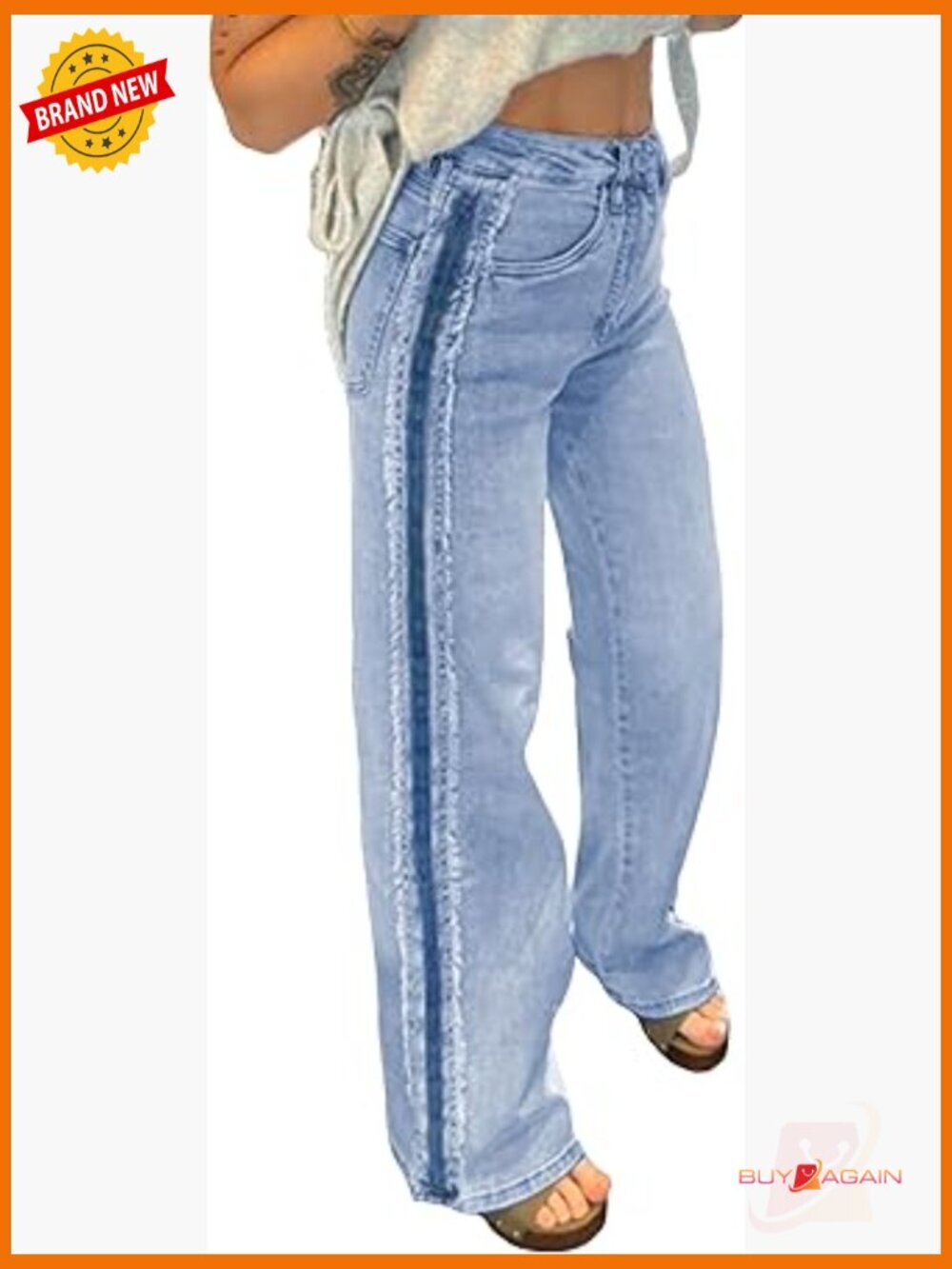 Contrast Stripe Frayed Side Panel Shift Jeans